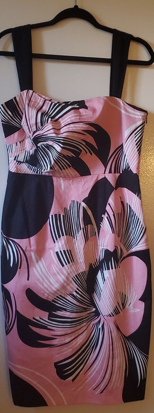 Elie Tahari 10 Ginny Couture Dress Strap Sheath Tropical Miami Deco Print Lined